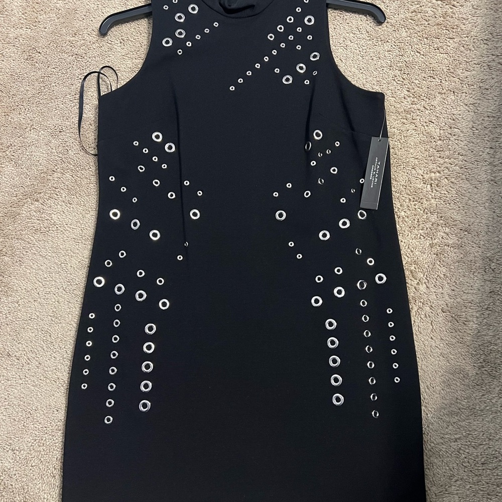 Tahari Black Mini Dress with Silver Eyelets